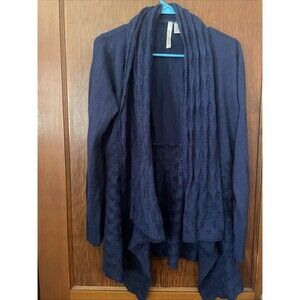 by Design Women Medium Blue Drape Cardigan Knit Sweater Knit